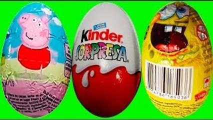 3 Oeufs Surprises Kinder Surprise Peppa Pig Kinder and bob léponge киндер сюрприз яйца