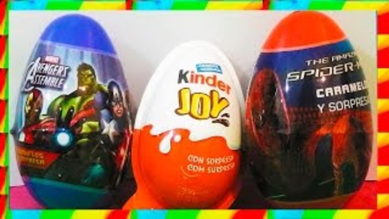 3 oeufs surprise kinder joy, avengers, spiderman. oeuf surprise en francais киндер сюрприз