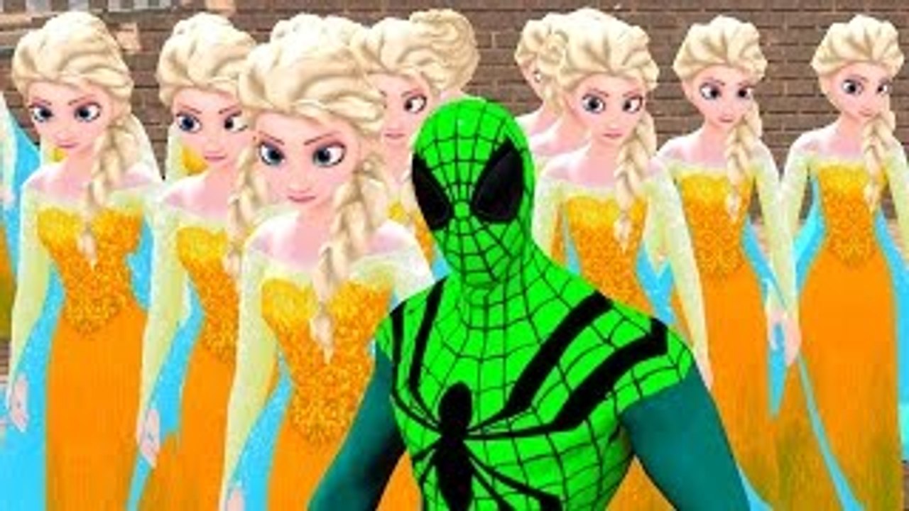 GREEN Spiderman Playing with Disney Cars Colors & Elsa Queen Colors Nursery Rhymes for Chi