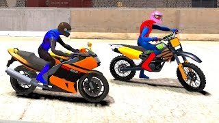Blue Spiderman & The Amazing Spiderman and Motorbike Nursery Rhymes Children Songs w/ Acti