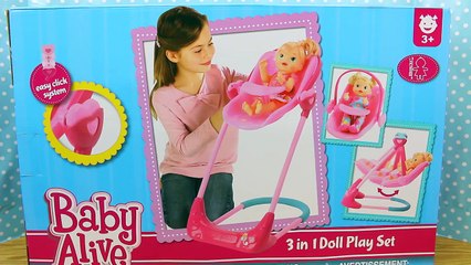 Baby Alive 3 in 1 Doll Play Set ❤ Car Seat Travel System, High Chair & Furniture Swing D
