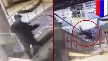Possibly drunk man dies in nasty fall over the side of a moving escalator in Russia
