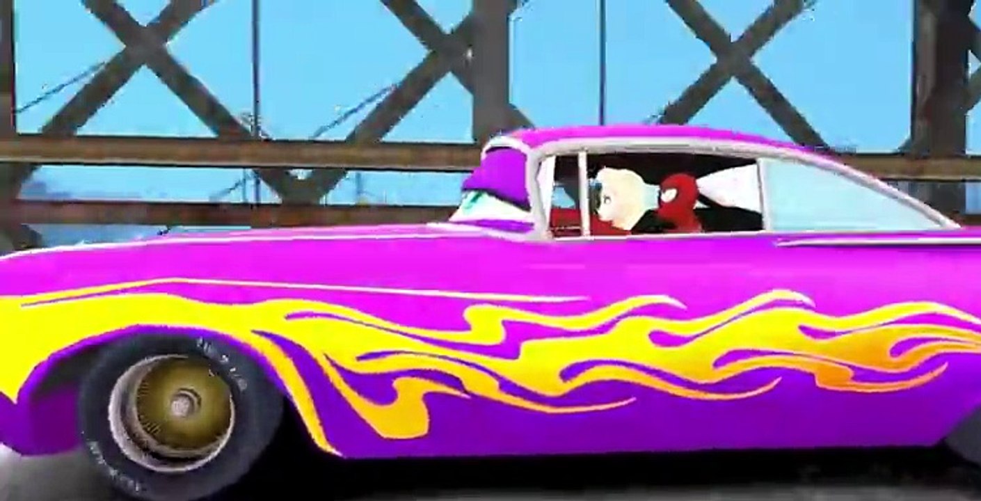 Spiderman and Frozen Elsa The Snow Queen with Ramone Disney Cars Parody
