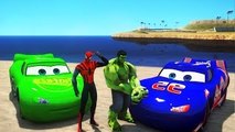 Spiderman and HULK driving around the city with Lightning Mcqueen Cars!!!