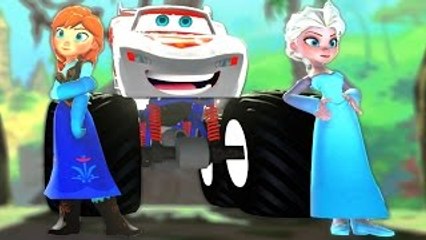 Frozen Anna & Elsa Go To The Jungle With Monster Truck Mcqueen & Cute Ponies! WaterSlides