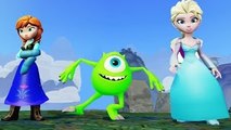 Frozen Elsa and Princess Anna meets Disney Monsters Inc. Mike