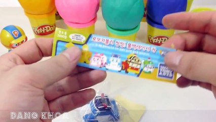 Bóc trứng đồ chơi Play Doh xe ô tô cảnh sát Robocar poli xe cứu thương máy bay cho bé xem