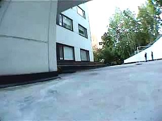 Skateboarder saved by the board