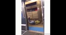 Man forces open moving train's doors and jumps onto platform