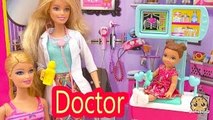 Dr. Barbie Doll Doctors Office Visit with Sick Girl - Careers Playset Toy Video Cookieswir