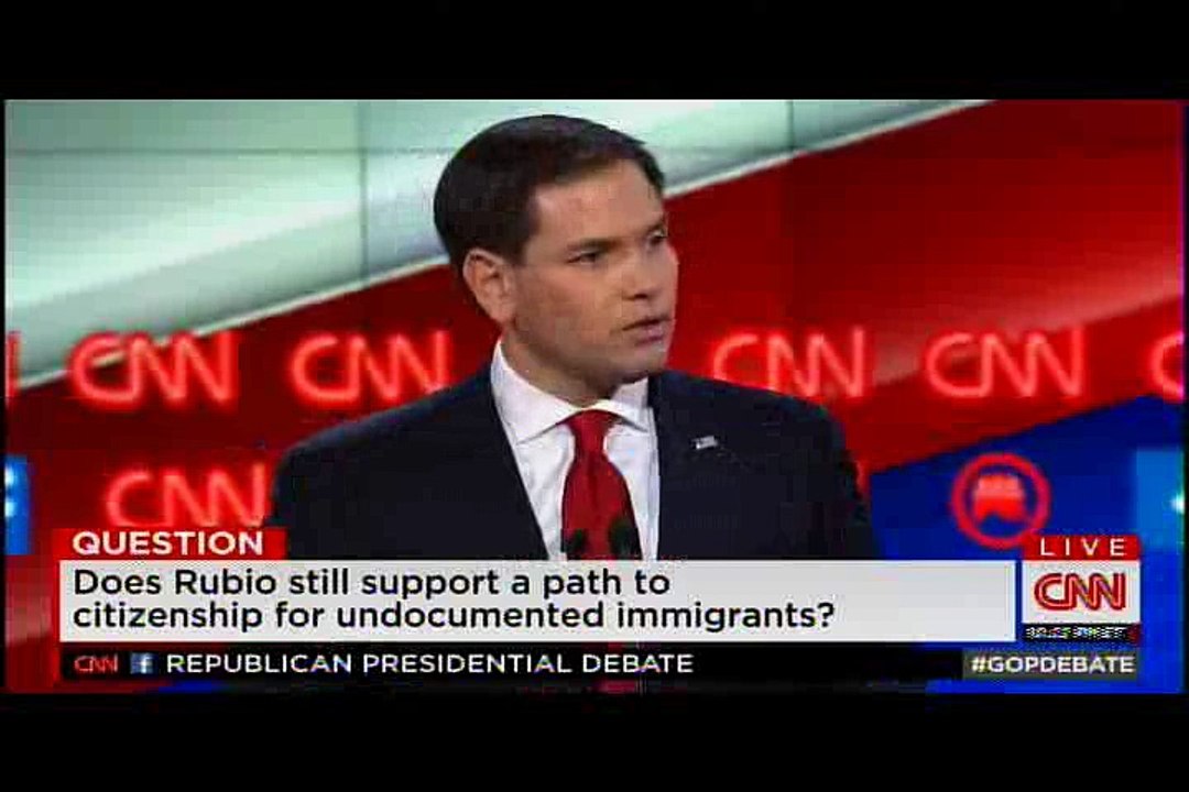 Does Rubio support path to citizenship - answer - border security. On follow, says he favors green card