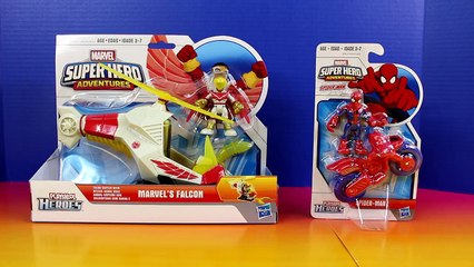 Playskool heroes Marvels Falcon Talon Copter Saves Spider-man Spiderbike From Rhino Hobgo