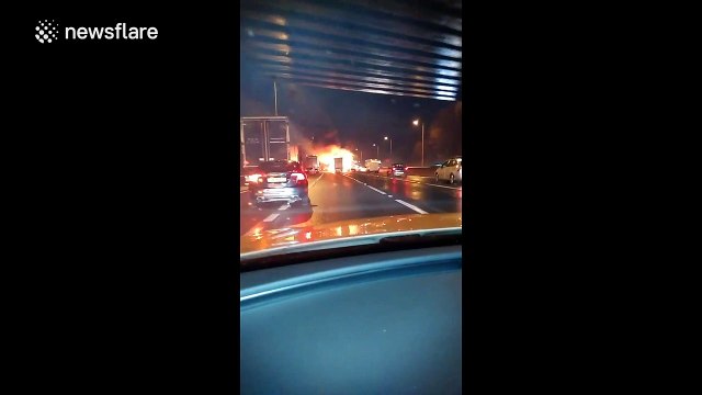 Lorry burns in middle of M62 motorway near Wakefield