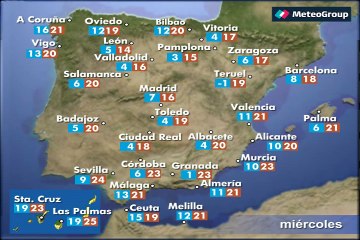 Previsión del tiempo para este miércoles 16 de diciembre