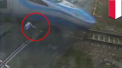 Caught on camera: cyclist hit by train, lives to tell the tale and gets fined