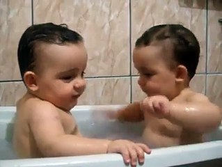 Twins Babies Taking Bath-Funny