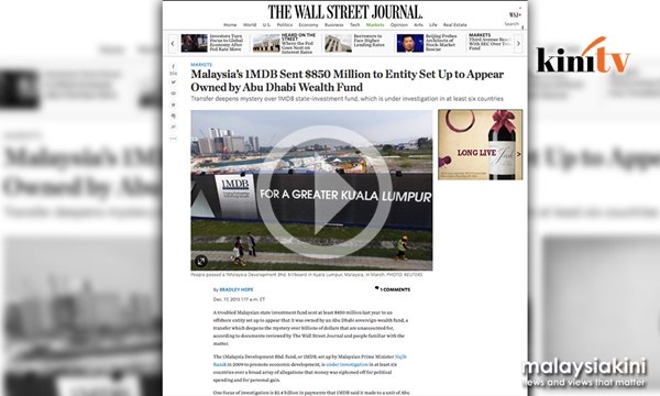 1MDB pindah AS$850 juta ke entiti pesisir luar, dedah WSJ