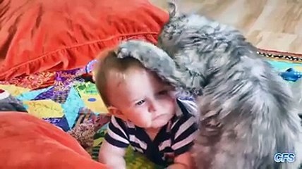Oh My God _How a cute baby playing with cat