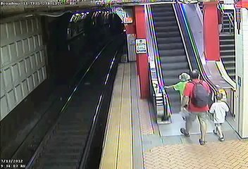 Old Woman on Wheelchair Falls Down Escalator