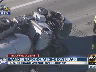 Tanker truck rolls, spills oil on Grand Avenue