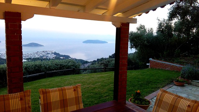 Panoramic Aegean view from Villa Eleven in Skiathos island, Greece
