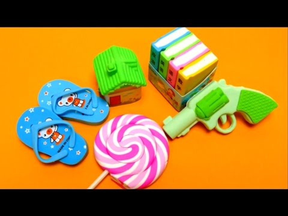 Eraser for School - Lollipop Eraser, Toy Revolver, Flip Flop & Eraser Books