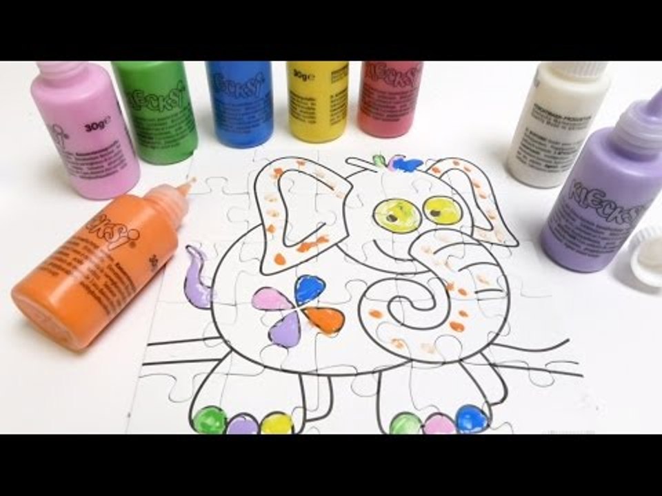 Finger Painting Colours - Colouring an Elephant Puzzle