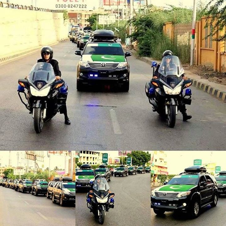 SSU Motorcade flag march on the streets of Karachi