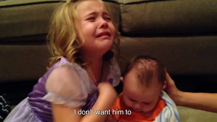 Little girl sad her brother must grow up