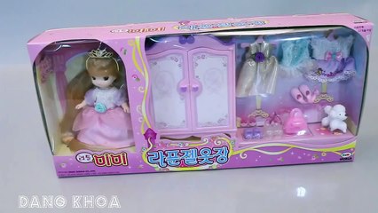 Đồ chơi búp bê có nhiều váy đẹp trong tủ quần áo cho bé thay đồ cho búp bê