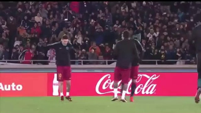 Messi Neymar Suarez in the Field before River Plate vs Barcelona Game