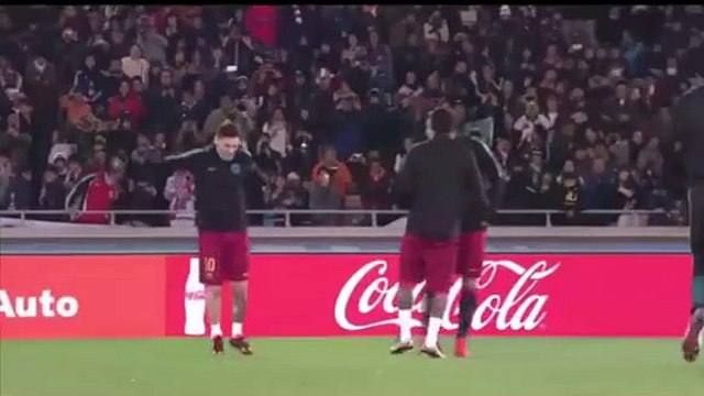 Messi Neymar Suarez in the Field before River Plate vs Barcelona Game