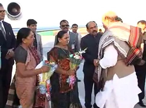 Bhuj Gujarat CM sees off Rajnath Singh at Bhuj Airport