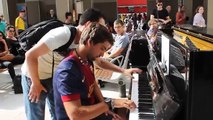 2 talented guys playing piano in a train station - Insane performance