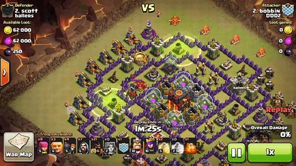 TH9 3-Star Attacks- How To Use The Valkyrie & Hog Rider War Attack Strategy