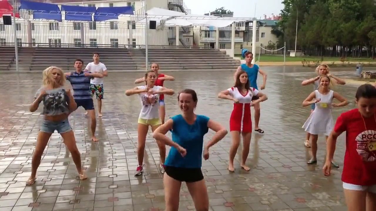 Young girl dancing in the rain a rehearsal before the concert