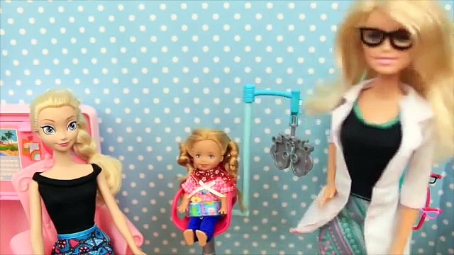 Elsas Frozen Kids Go To Barbie Eye Doctor For Glasses Part 2 DisneyCarToys Barbie Doctor