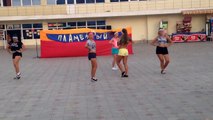 Beautiful girls dance aerobics