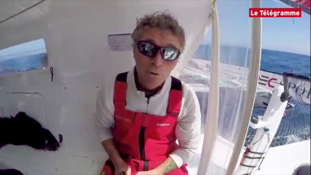 Trophée Jules Verne. Idec Sport : Bernard Stamm, animateur de blind test