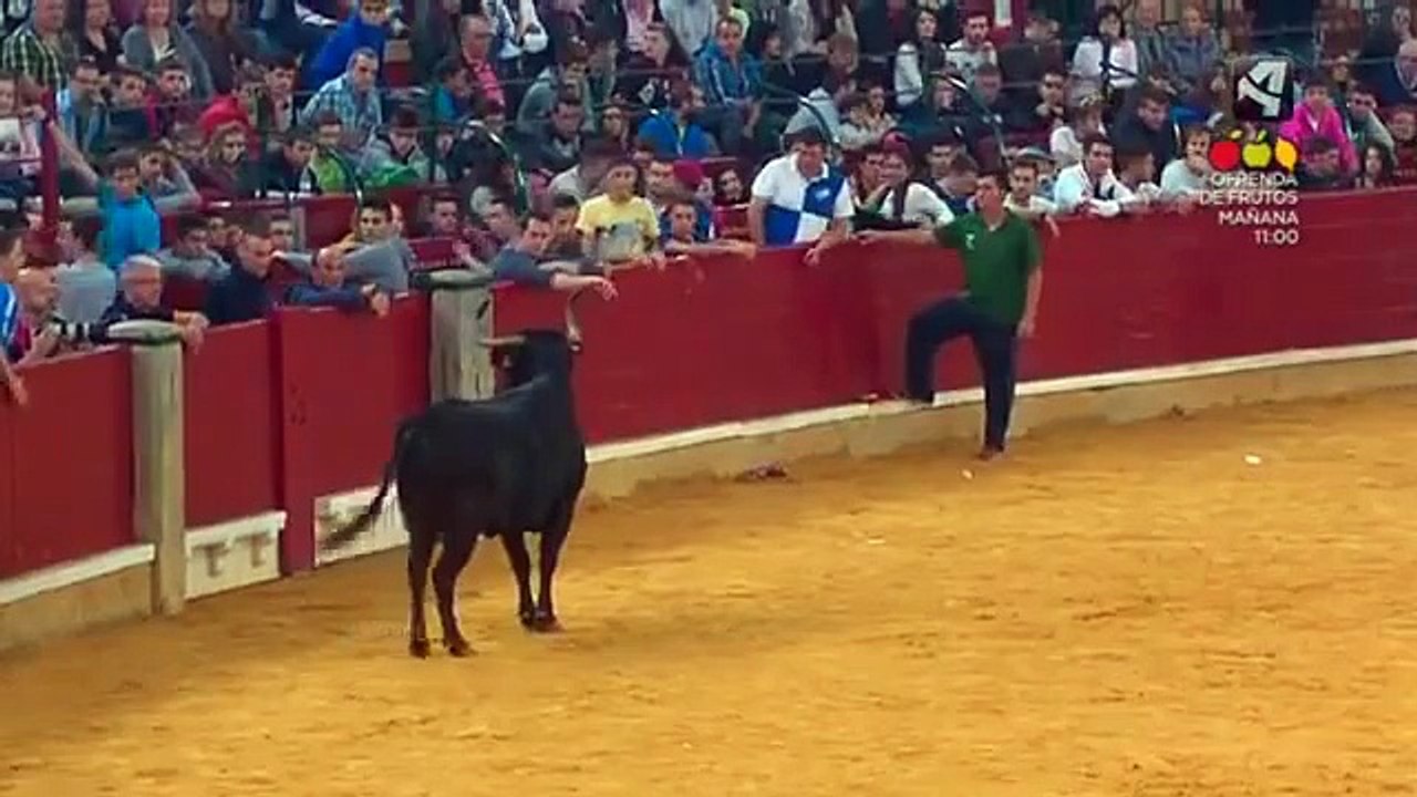 Un homme déshabillé par un taureau