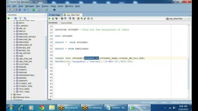 Introduction to DML insert, sql training videos, sql free tutorials, sql online training videos