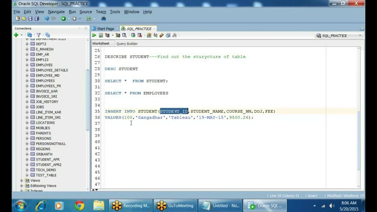 Introduction to DML insert, sql training videos, sql free tutorials, sql online training videos