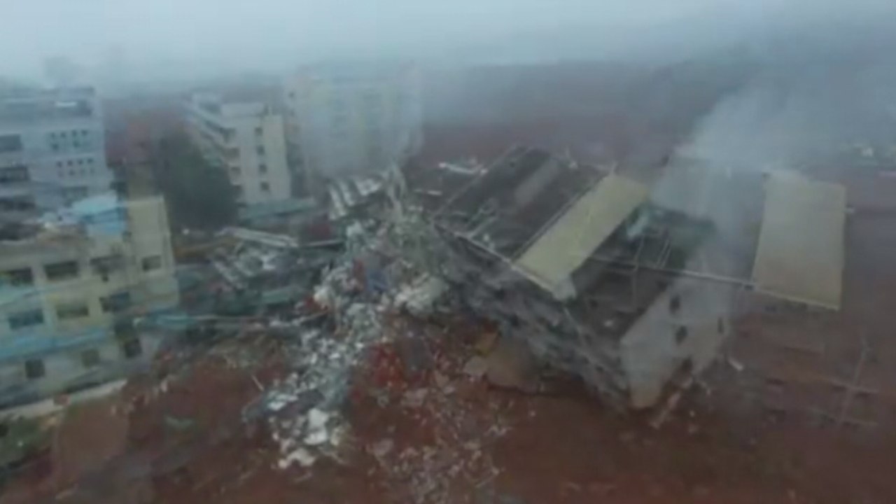 Un drone filme les dégâts provoqués par le glissement de terrain en Chine