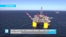 Oil prices hit lowest since 2004 as supply balloons