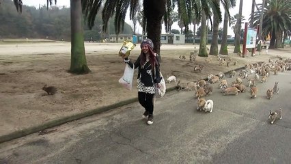 Una horda de conejos se abalanza sobre esta chica