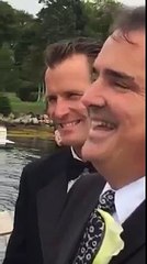 Wedding Bride falls off boat as she approaches Groom.