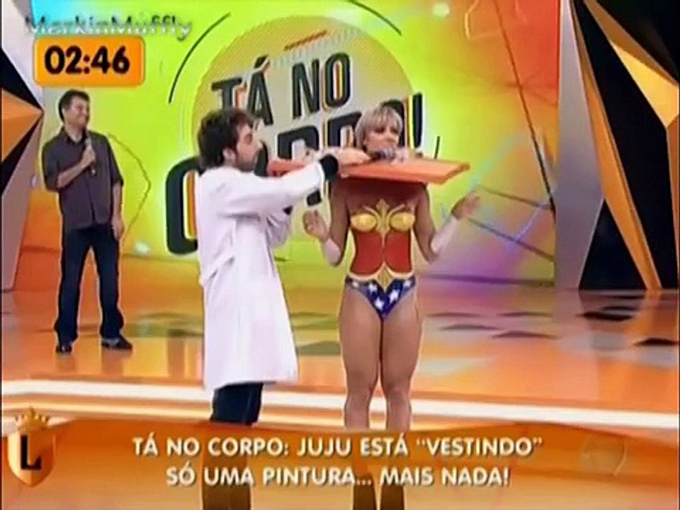 Brazilian girl in Wonder Woman body paint