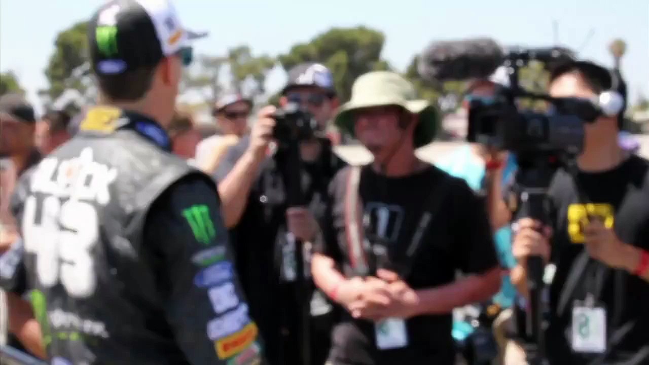 Ken Block drifting his ford fiesta at universal studios