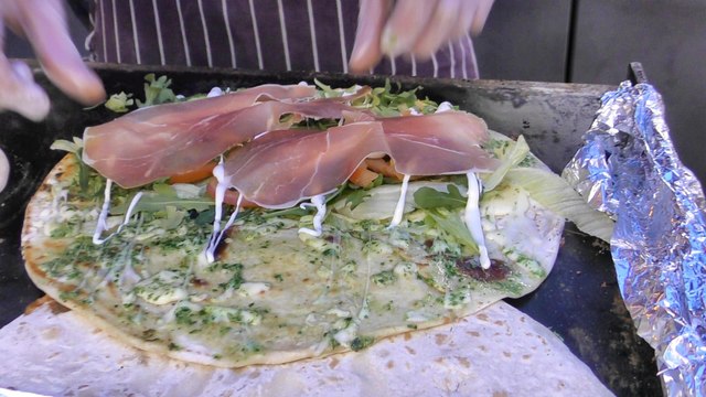 London Street Food From Italy. Piadina Wraps Hand Made from the Dough. Camden Market
