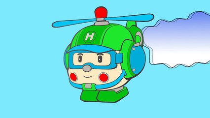 Çizgi film Robocar Poli Polis arabası, Helikopter, Temizlik arabası (Renkleri öğreniyoruz)